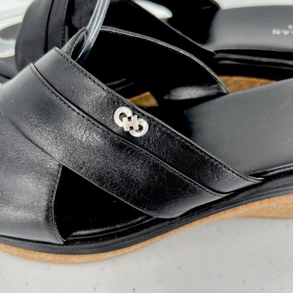 Cole Haan Women's Black Leather Cork Wedge Sandals Size 9.5B - Picture 6 of 11